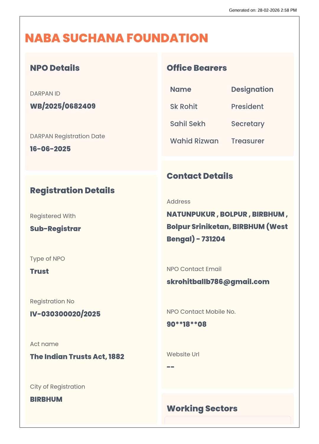 GOVERNMENT OF INDIA NGO DARPAN CERTIFICATE