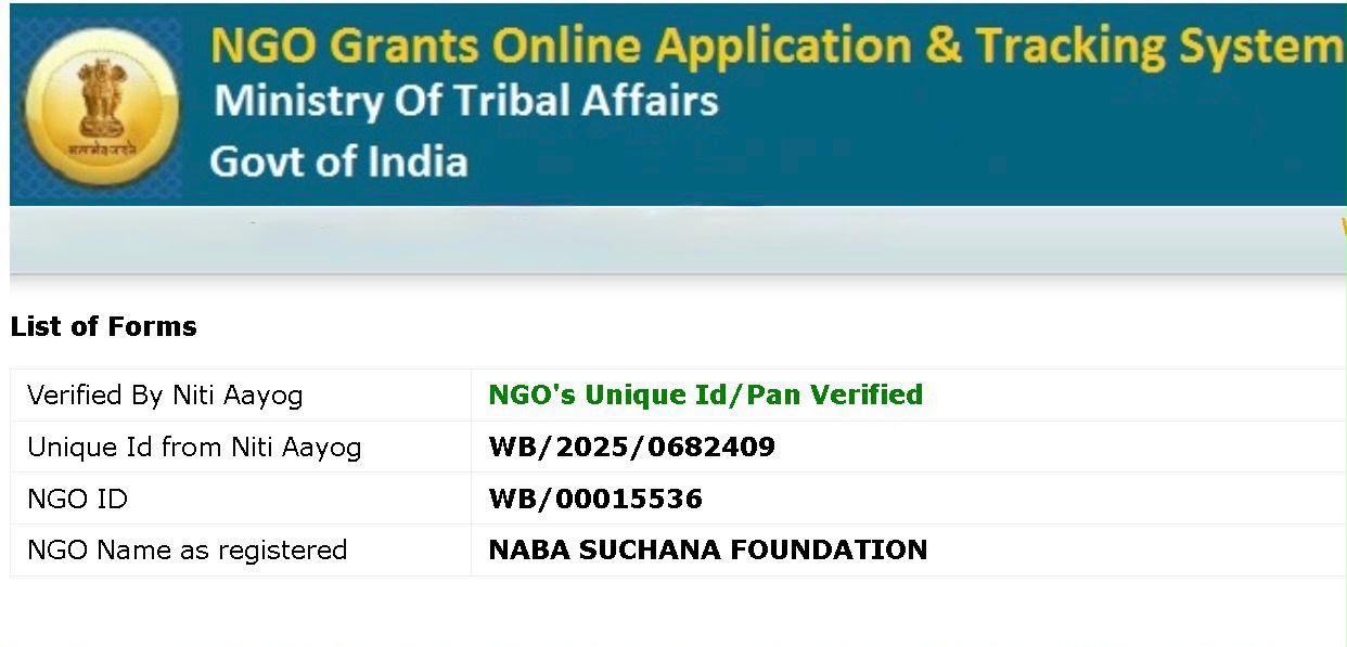 NGO Registration Certificate – Ministry of Tribal Affairs